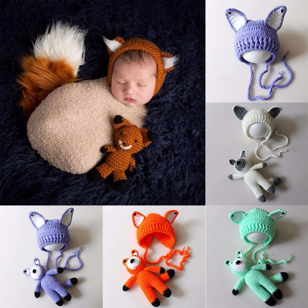 

Fox Design Newborn Costume Photography Props Hand Made Crochet Baby Photo Shoot Clothes for 0-6 Months 1 Set Photo Accessories