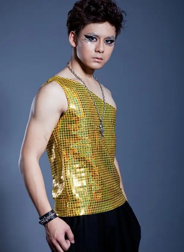 Мужская сценическая майка певицы с блестками английская серебряная золотая