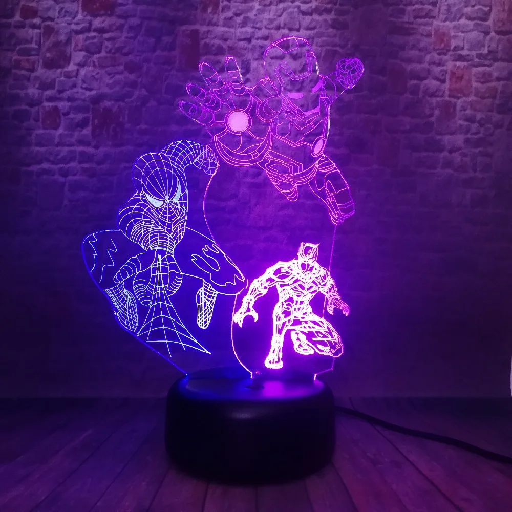 Marvel Legends, подарки для мальчиков, супер Железный человек, Человек-паук, Черная пантера, 7 цветов, меняющий фигуру, Ночной светильник, вентиляторы, человек, отец