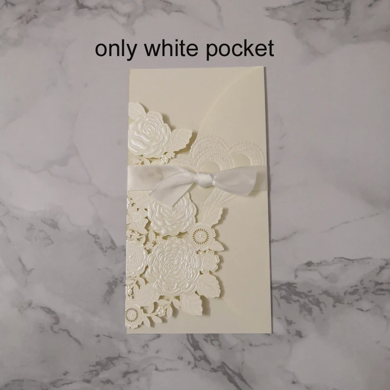 only pocket 50 шт./лот элегантный белый лазерный разрез Пригласительные открытки на свадьбу с лентой сохранить дату свадебный душ настроить вечерние принадлежности - Цвет: only pocket