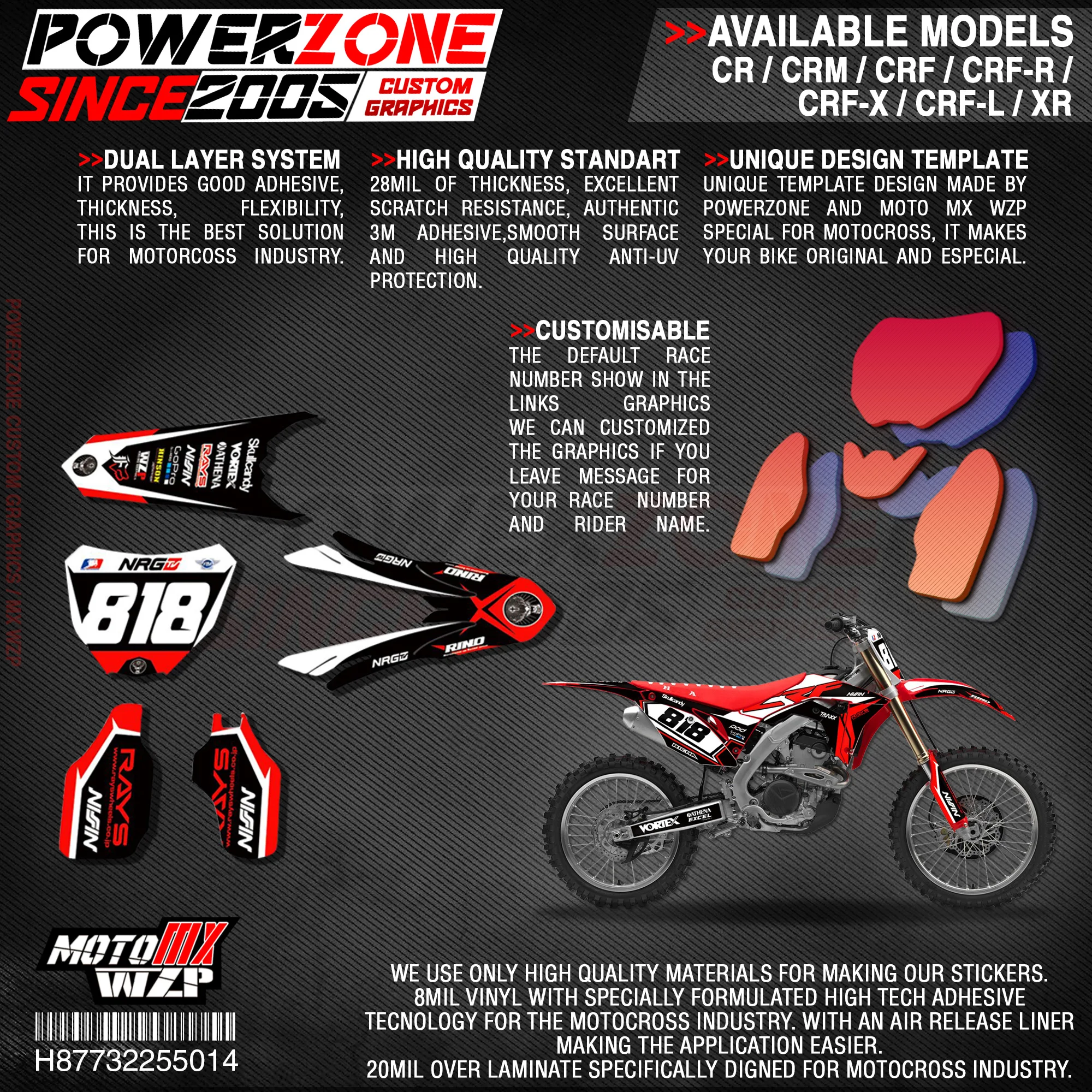 Персонализированные графические фоны PowerZone Team наклейки 3M Набор наклеек для HONDA