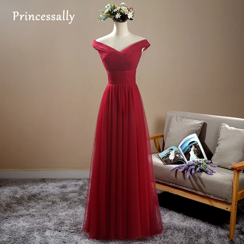 Бургундия платье невесты длинные Vestido де феста лонго вина красный складки V шеи
