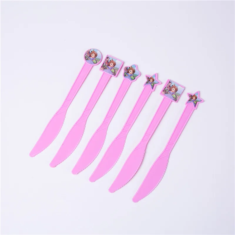 Knife 6 pcs Мультяшная Принцесса София одноразовые бумажные стаканчики тарелки салфетки баннер скатерть детский душ День Рождения украшения принадлежности - Цвет: Knife 6 pcs