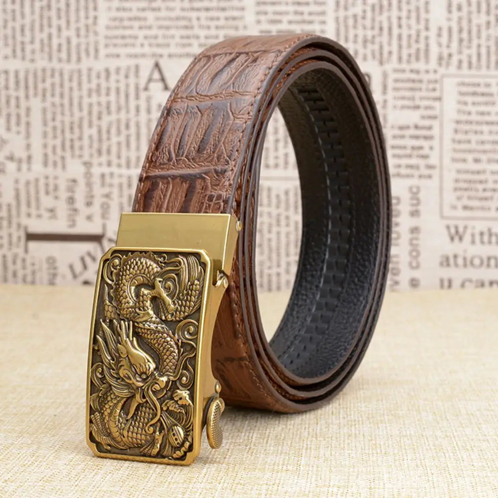 

Fashion Vintage Crocordile Skin Dragon Automatic Buckle Belts Men Genuine Leather Cowhide Male Causal Belt for Men Real Leather