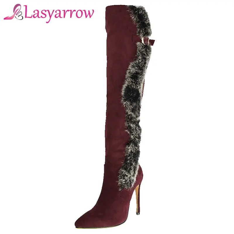 Lasyarrow/Осенняя обувь на молнии Botas Mujer высокие сапоги до бедра высоком каблуке с