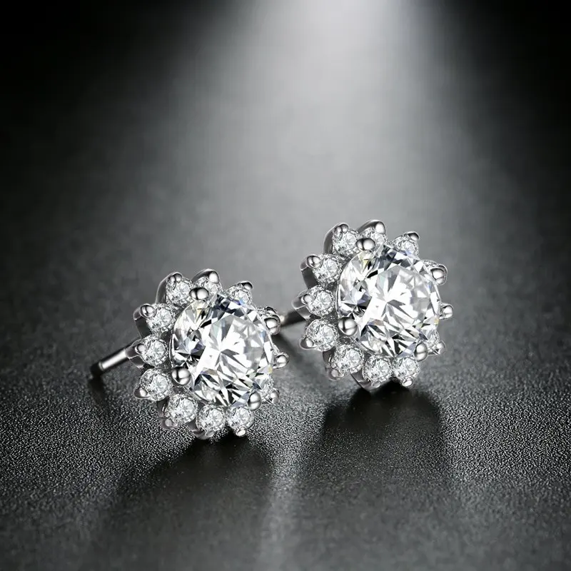 Серьги гвоздики с муассанитом 1 карат ювелирные изделия из натурального белого