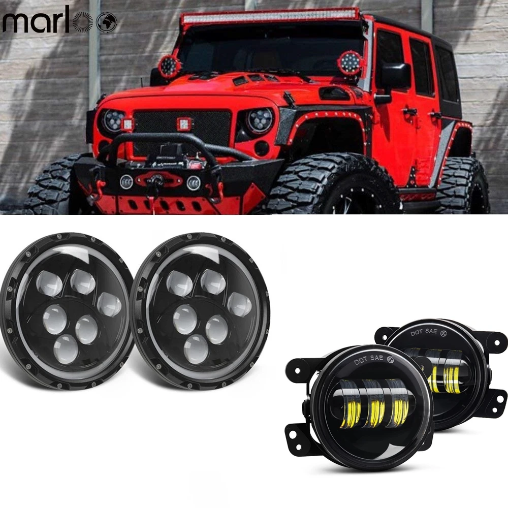 Marloo 7 дюймов 60 Вт круглый Halo проекторы фары и 4 &quotПротивотуманные комбо для Jeep
