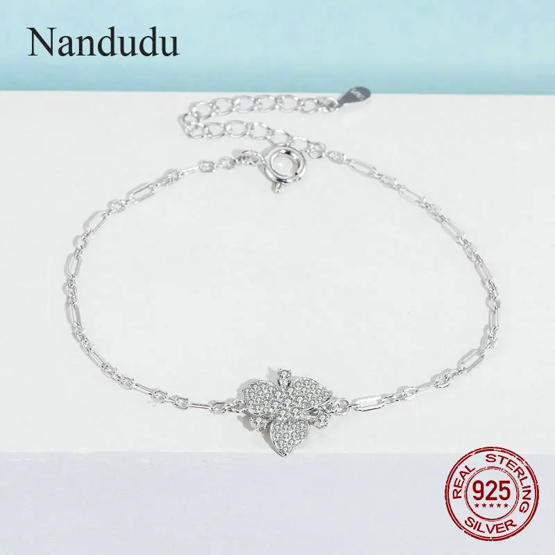 Nandudu новый 925 пробы 100% Серебряный цветок звено цепи браслеты и для женщин