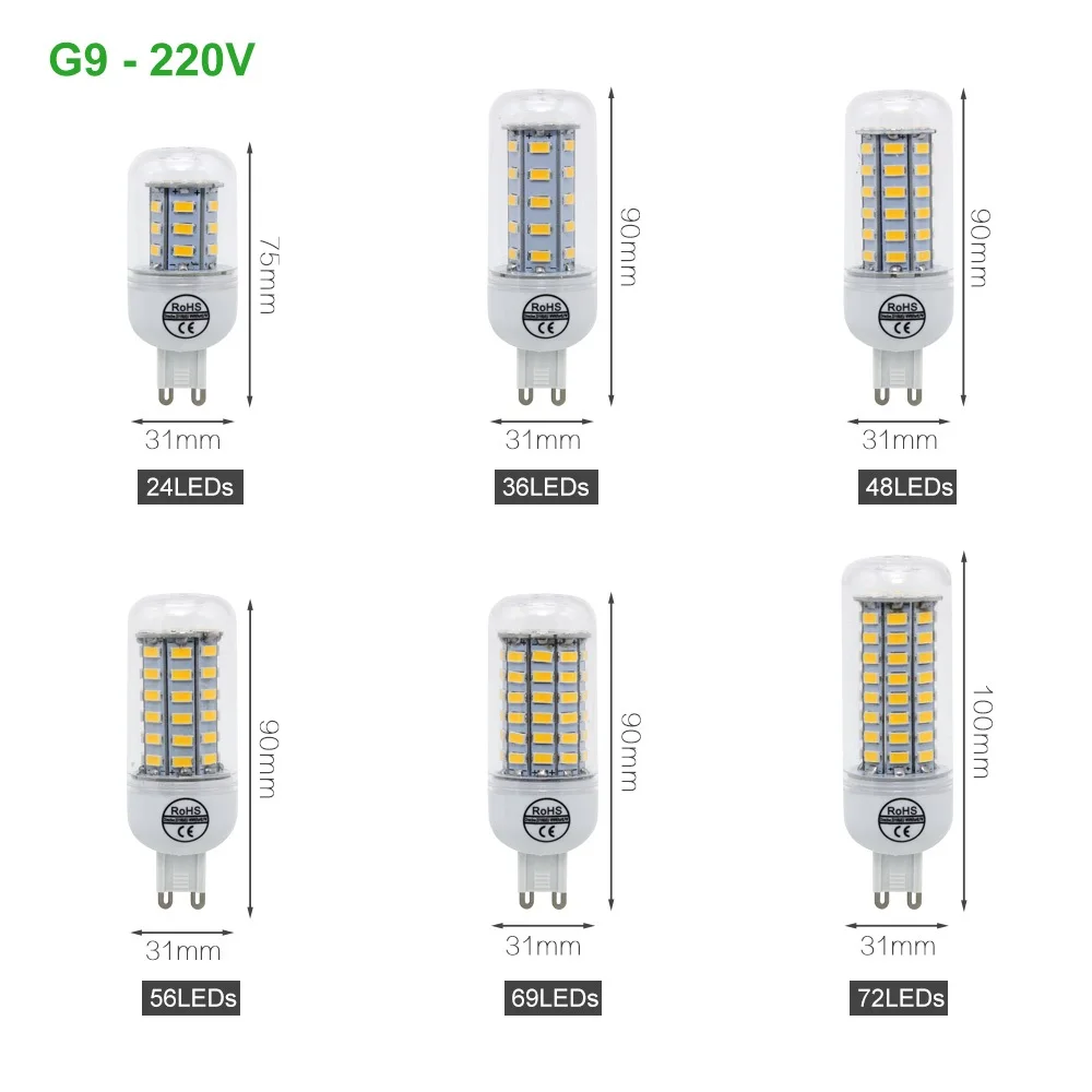 CE &amp RoHs Lamparas светодиодный 5730 SMD 24 36 48 56 69 72LED s G9 Лампа-светильник куруза 220 в 240 В