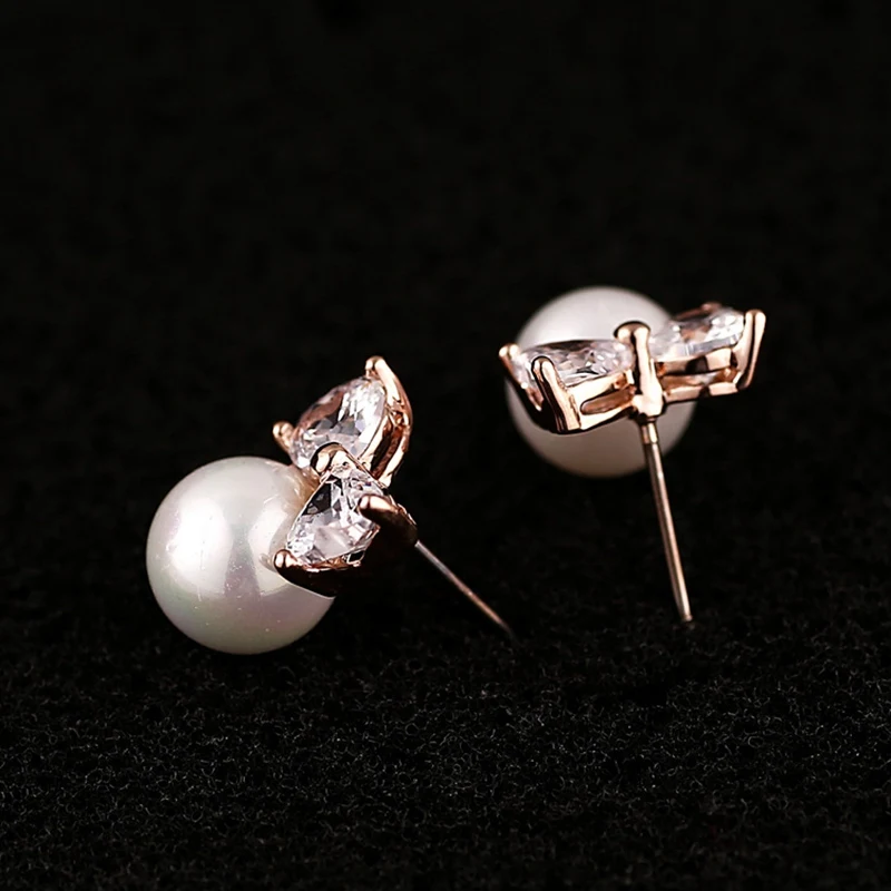 Мода Бантом Шарм Имитация Перл Серьги Стержня для Женщин с 3А Циркон BRE52|pearl stud