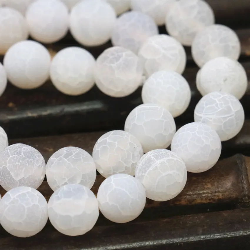 

Natural Stone Frosted Matted Agates Round Wholesale 2PCS White Onyx 6 8mm Loose Beads for Jewelry Making DIY Finding 15inch A397