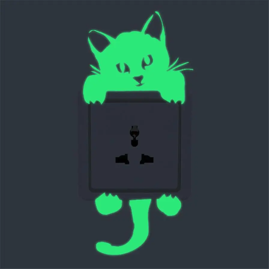 Светящаяся наклейка для стены DIY ПВХ Кошка переключатель настенный стикер Ночной светильник спальня флуоресцентная наклейка настенные наклейки с росписью плакат D43J16 - Цвет: B