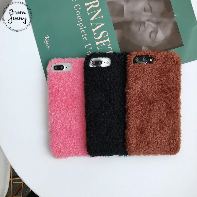 От Jenny пушистый искусственный мех кудрявые волосы Телефон чехол для iPhone 6 6s 7 7plus 8