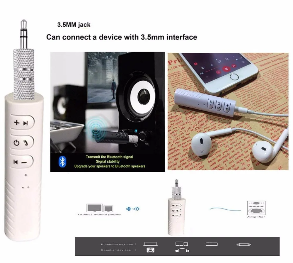1pcNew 3.5mm Jack Bluetooth Handsfree Car kit Audio Receiver with Microphone Wireless Earphone for Speaker Home Stereo | Автомобили и