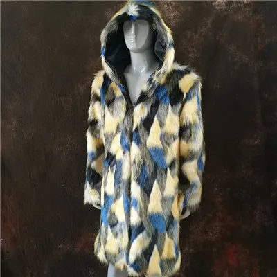 Picture style Hot Winter Autumn Men Faux Fox Fur Coat Long Windbreaker Loose Warm Fashion Man Leather Peacock Feather Leather Jacket 4XL - Цвет: Picture style