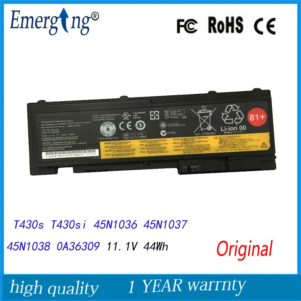 Оригинальный Новый аккумулятор для ноутбука Lenovo ThinkPad T430s T430si 45N1036 45N1037 45N1038 0A36309 11 1