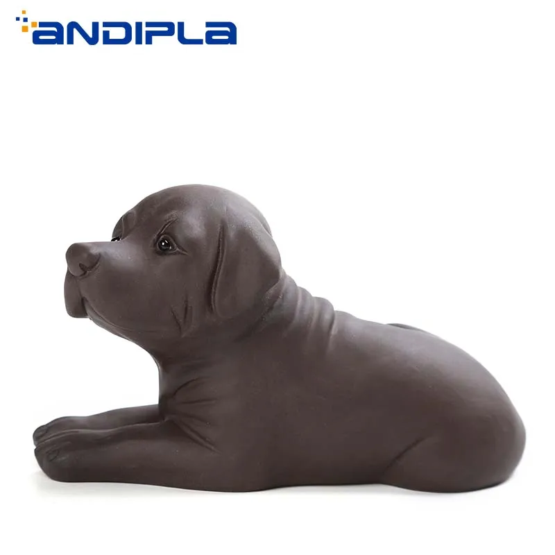 Китайская ручная работа Lucky Tea Pet Lovely Labrador Dog фигурка Исин фиолетовая глина