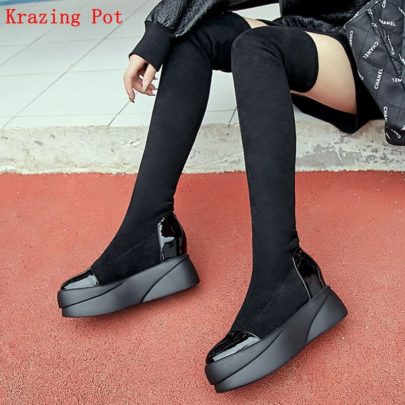 Krazing Pot/2020 Новая натуральная кожа из флока и лайкры с высоким голенищем на плоской