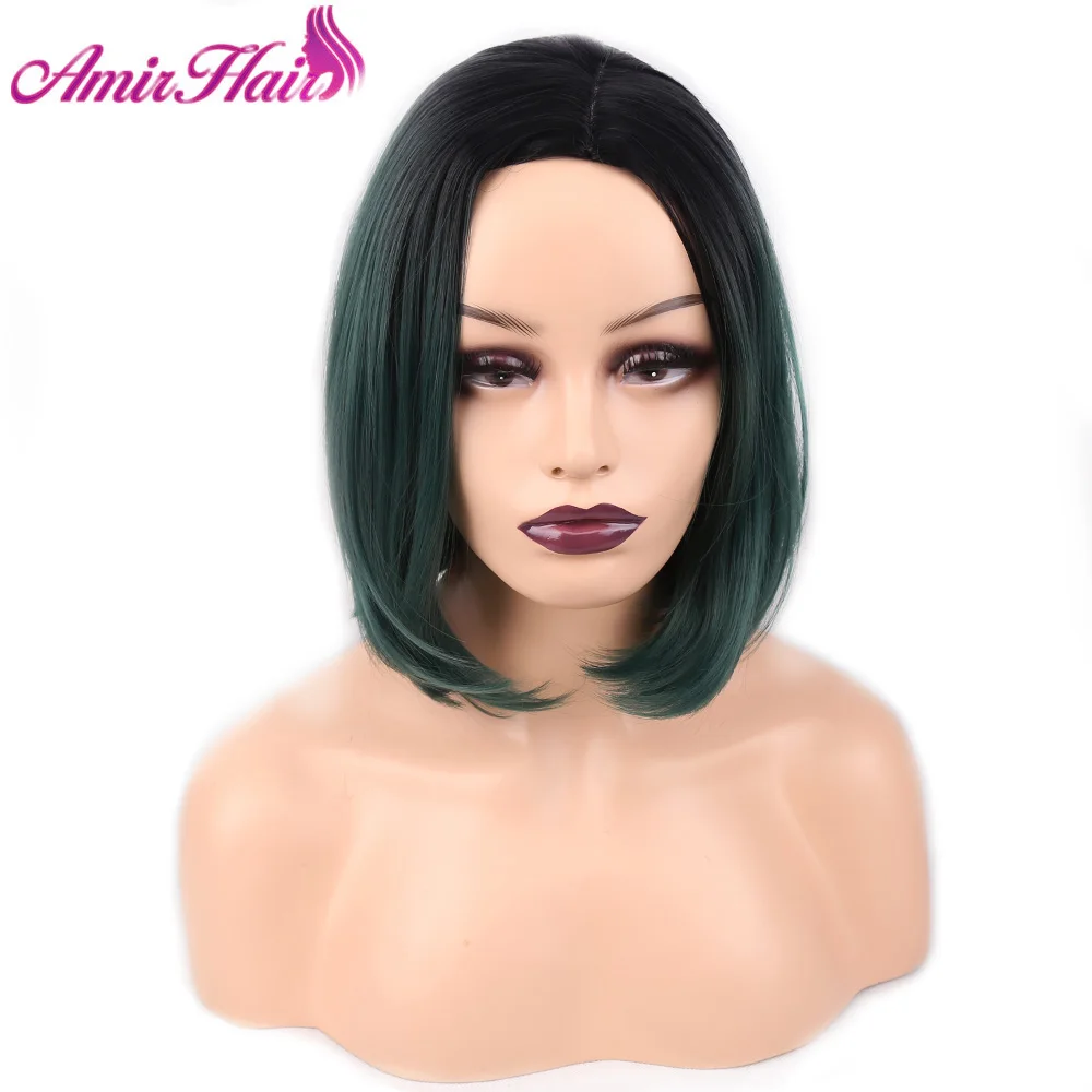 Зеленый Amir hair парик «пучок» Омбре черные корни красные черные парики для женщин синтетический парик термостойкий зеленый блонд парик для студенческой вечеринки - Цвет: Зеленый