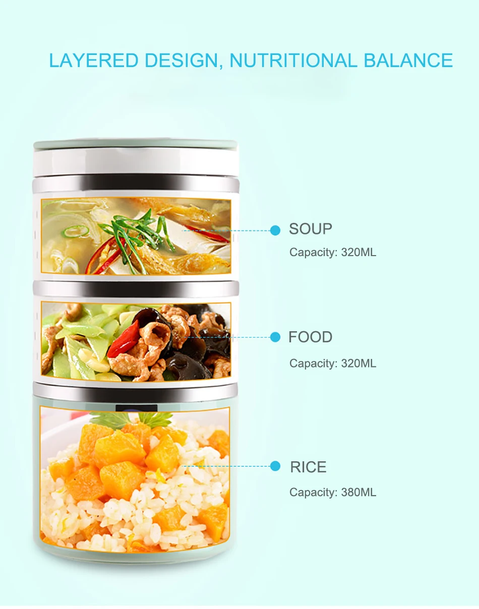 BAISPO 304 Stainless Steel Insulated Lunch Box Food Containers Kids Bento Box Large Capacity Vacuum Insulation Barrel 12 Hours