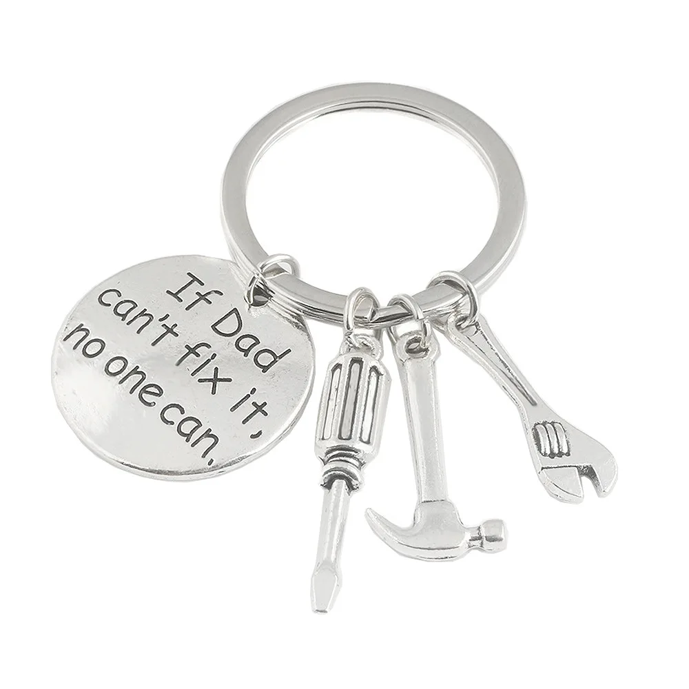 

1 Pcs Trendy Silver Color Alloy round Lettering if dad can not fix it Drive Safe Car Trucker pendant KeyChain Gift Jewelry