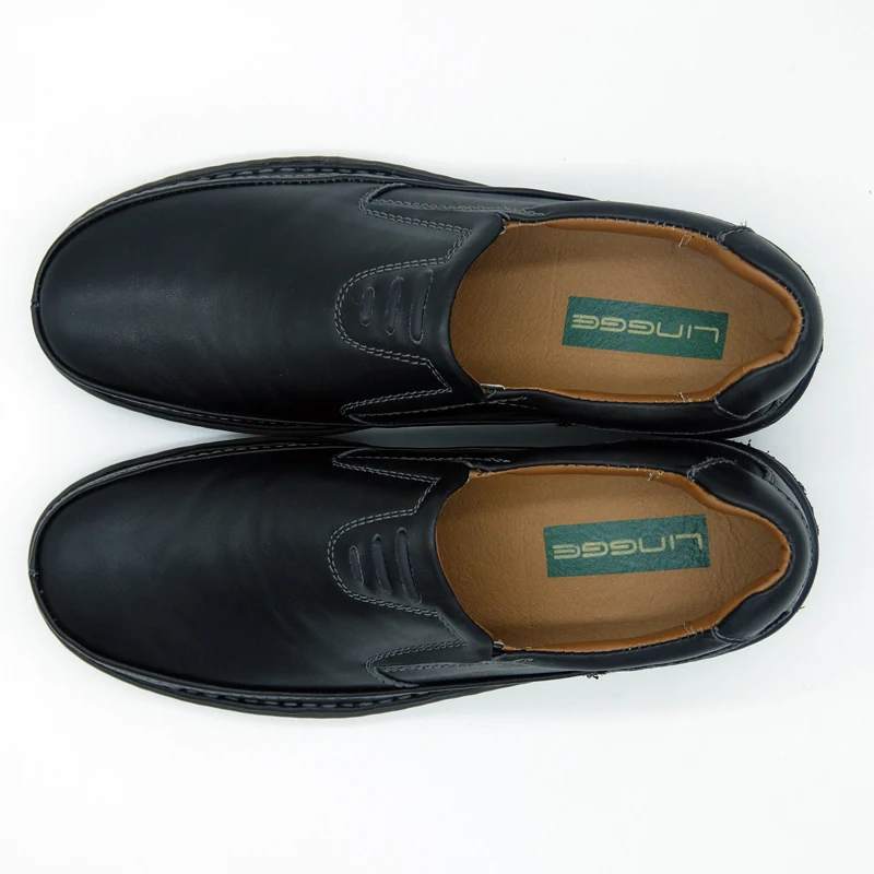 LINGGE Leather Casual Shoes For Men BLACK Genuine Slip-On Loafers New Fashion Business Mens Formal #5181/5182 | Обувь