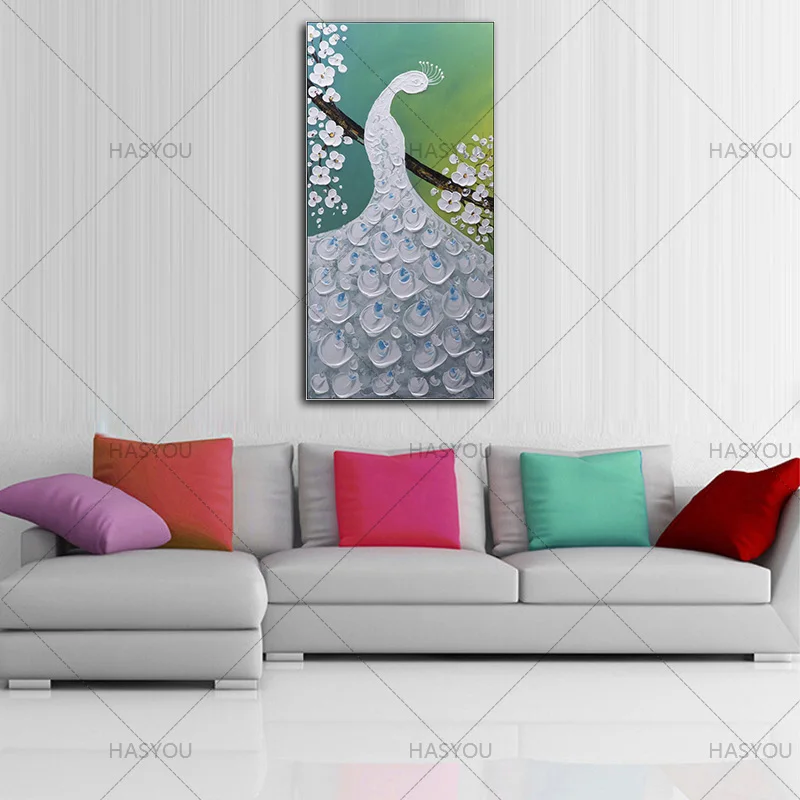 Ручная роспись абстрактный белый павлин картина маслом на холсте ручной работы