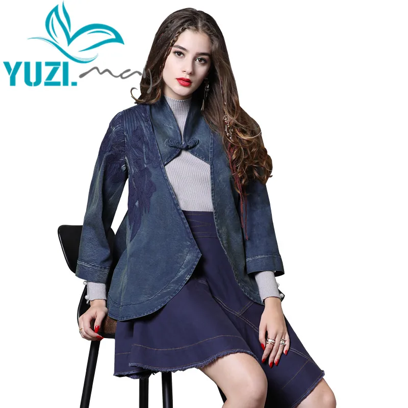 Женская джинсовая куртка Yuzi.may Boho новинка 2018 года Женское пальто с цветочной