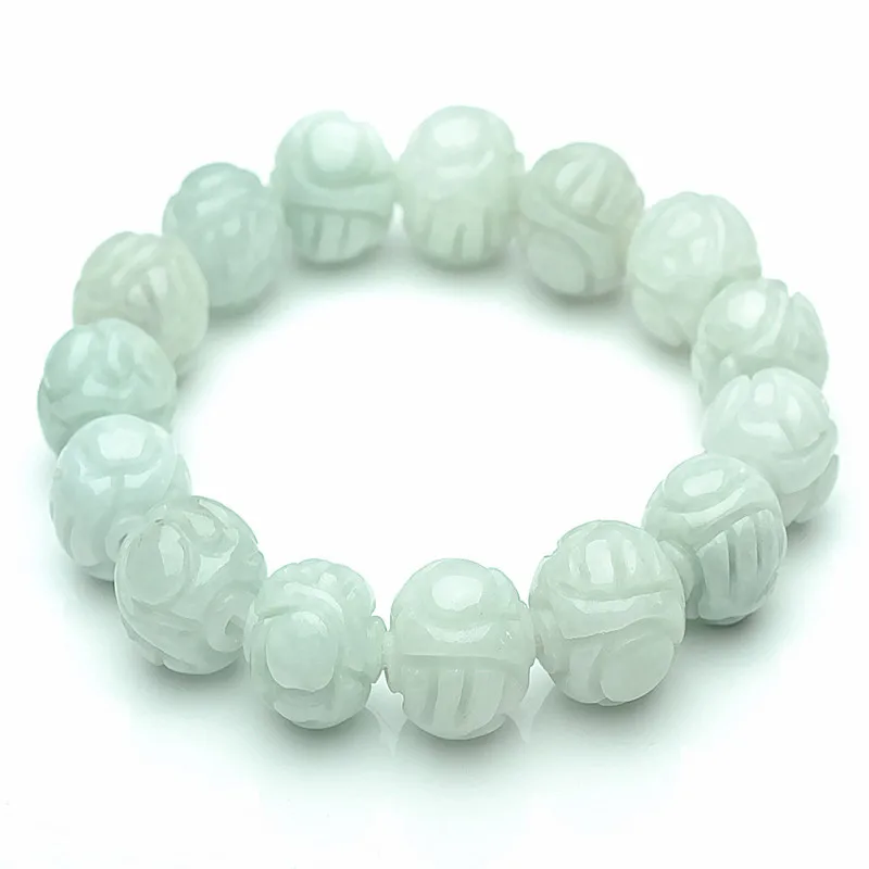 Натуральный Бирма нефритовый Леброн 12 мм жемчужный браслет резной бисер