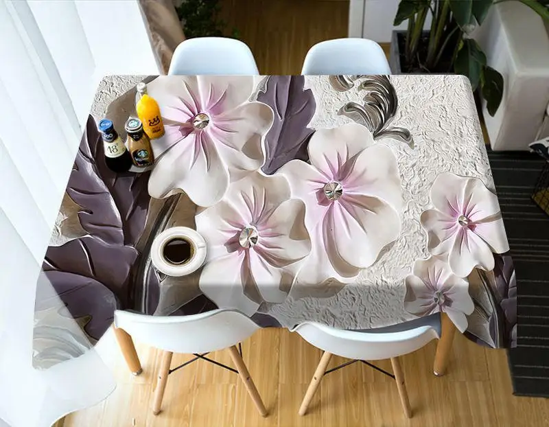 Фото Прямоугольные скатерти из полиэстера с резными цветами и 3D принтом для стола