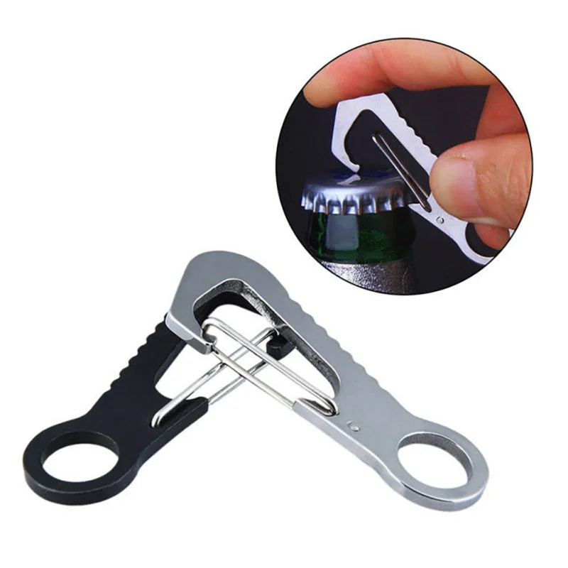 

2 Pcs/Set New Arrival D Type Buckle Bottle Opener hang buckle Quick Release Hook outdoor stainless steel carabiner keychain hang