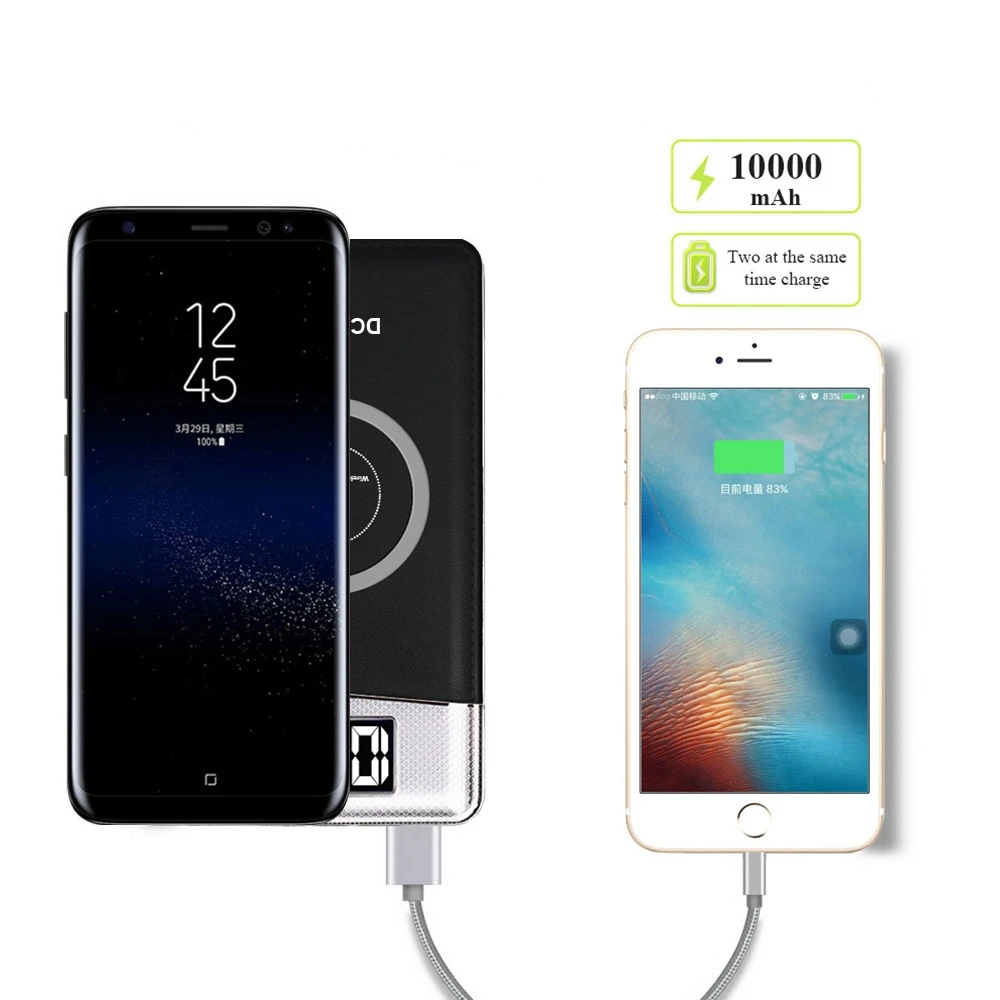 DCAE Qi Беспроводное зарядное устройство 10000 мАч двойной USB внешний аккумулятор для