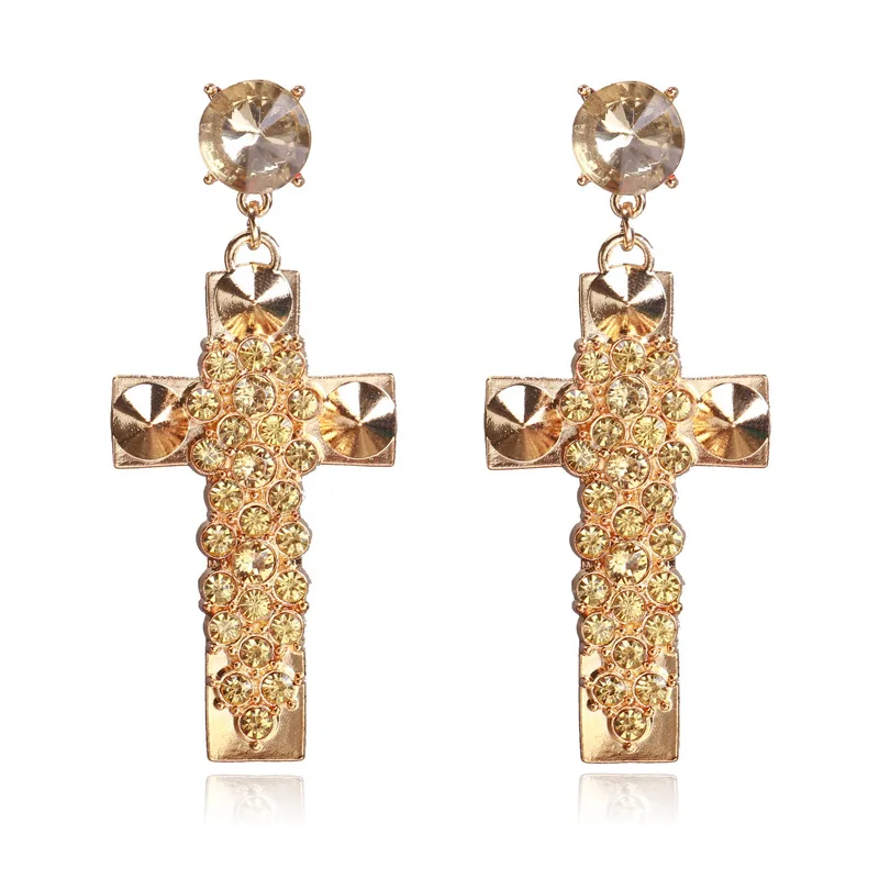 

Fashion Cross Drop Earrings for Women Baroque Gold color Large Long Earrings Jewelry Brinco