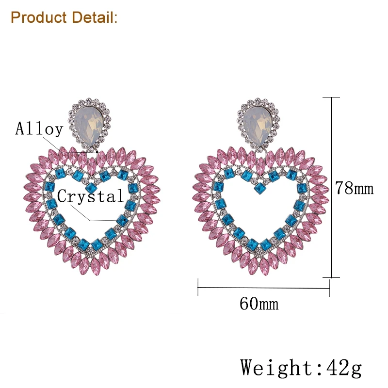 Junlead Горячая Мода сладкое сердце висячие серьги роскошные розовые Кристальные