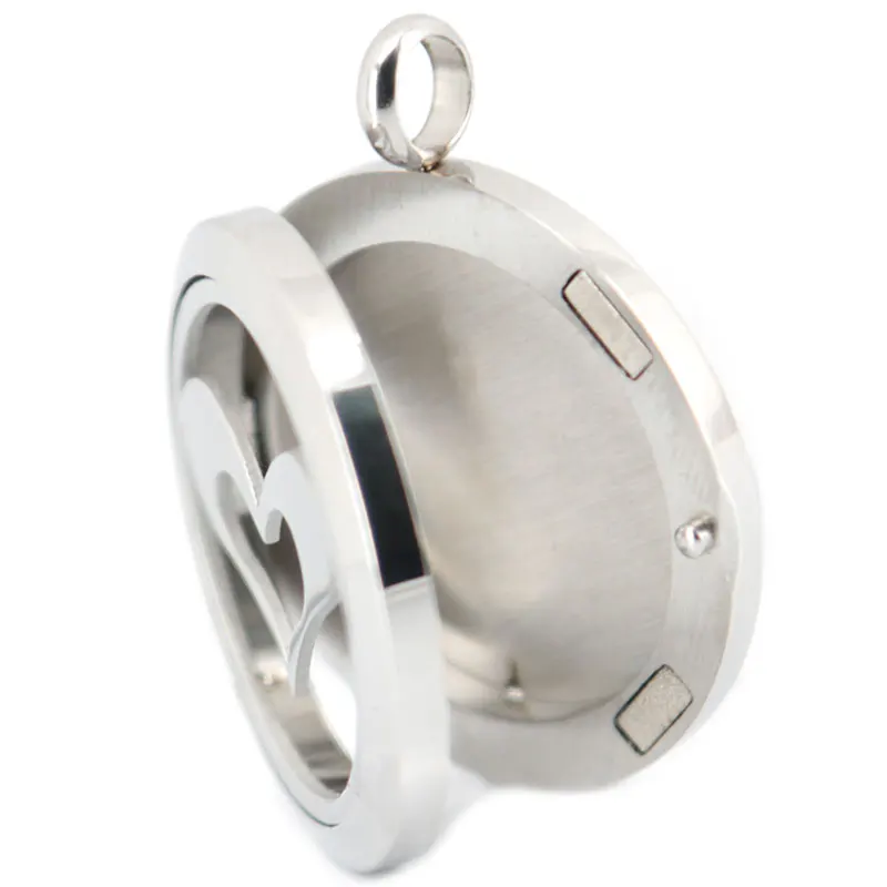 

10pcs 30mm Round Silver Heart Aromatherapy Oils Stainless Steel Perfume Diffuser Locket Necklace Pendant
