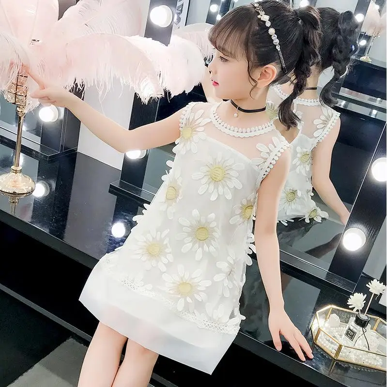 Платье для девочек летняя одежда принцессы с цветочным рисунком сетчатый костюм