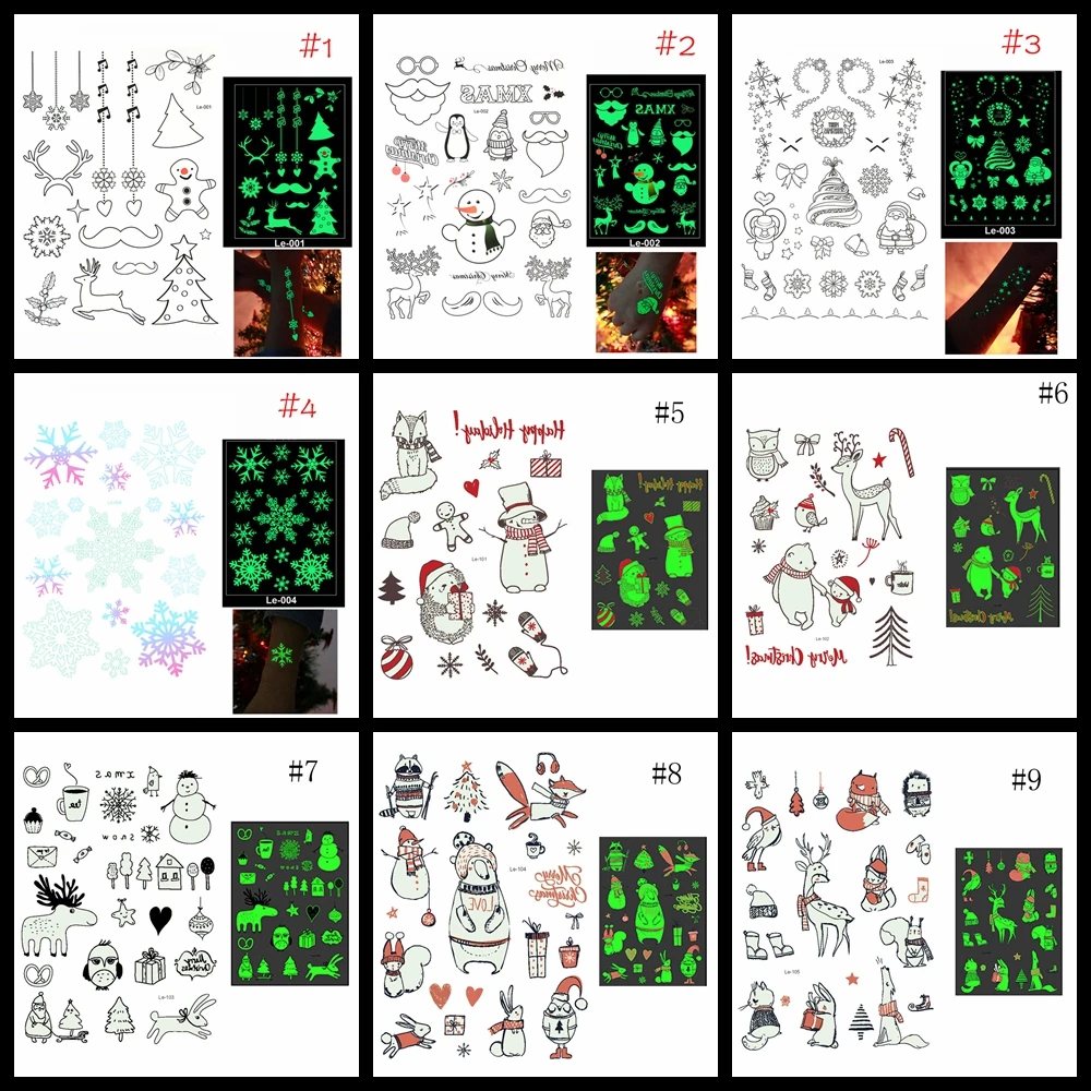 Luminous Temporary Waterproof Tattoo Sticker Snowman Santa Claus Deer Arm Body Art Fluorescent Stickers Christmas Decorations