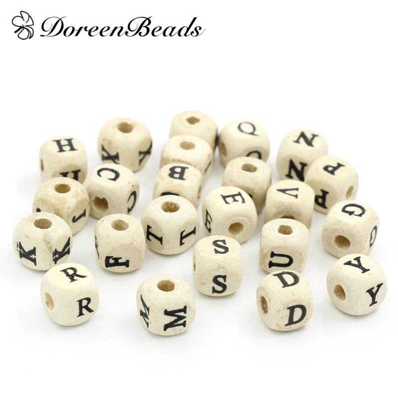 

DoreenBeads 200PCs Natural Color Randomly Alphabet / Letter Wooden Cube Wood Beads for Jewelry Making Accessories 10x10mm(3/8")