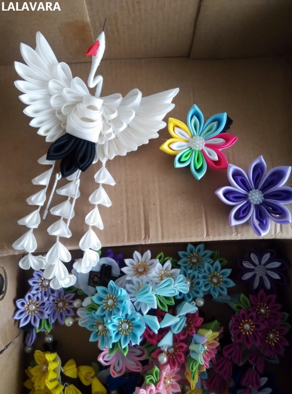 LALAVARA 10 шт. радужные заколки kanzashi цветы Детские аксессуары для волос для девочек декоративные заколки