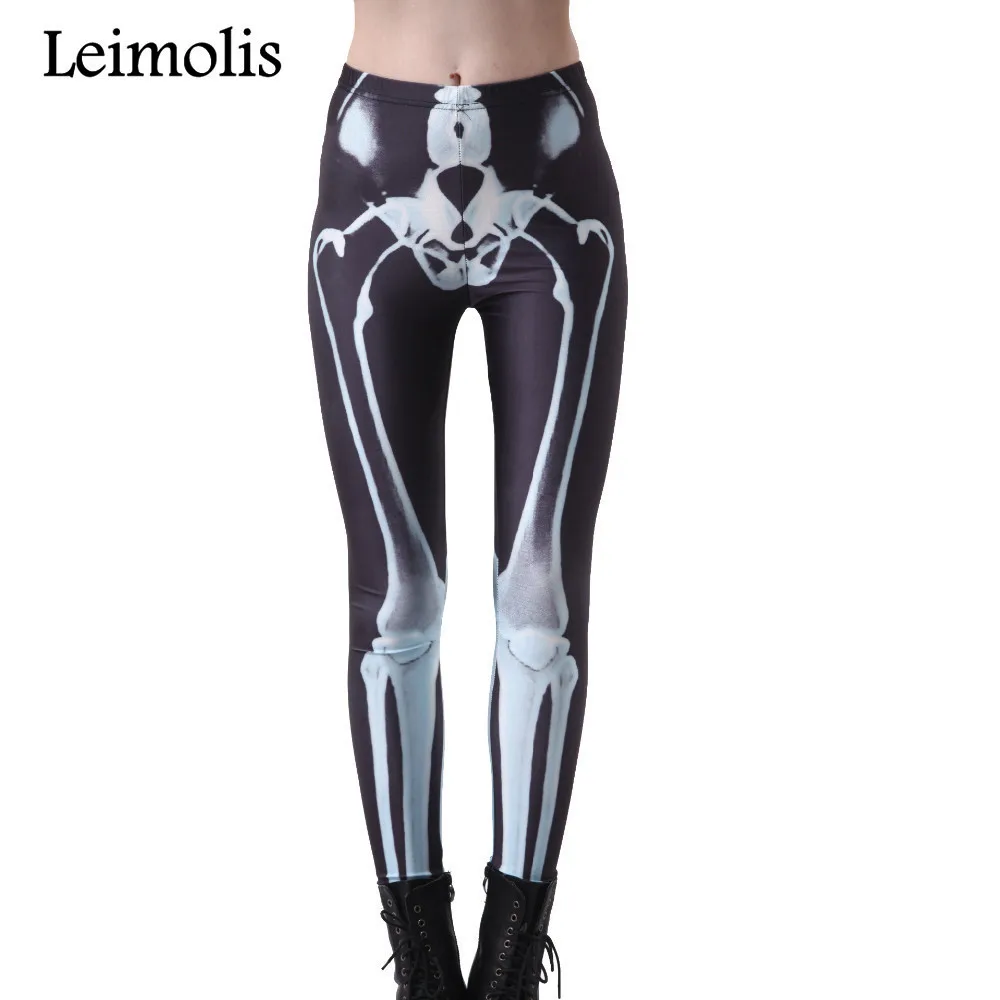 Leimolis, 3D принт, для фитнеса, пуш-ап, для тренировок, леггинсы для женщин, готический стиль, 5 X ray, скелет размера плюс, высокая талия, панк-рок штаны