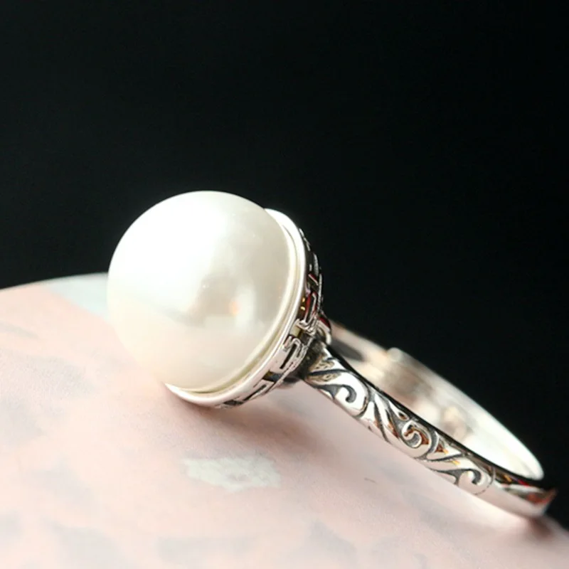 Перламутровое кольцо из тайского серебра с двойным счастьем | Украшения и