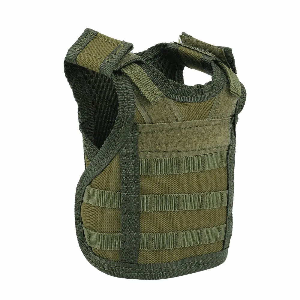 Green Tactical Mini Hunting Vest Beer Cover Vest Adjustable Molle Shoulder Straps Bottle Vest Water Bottle Carrier for Outdoor Soprts - Color: Green