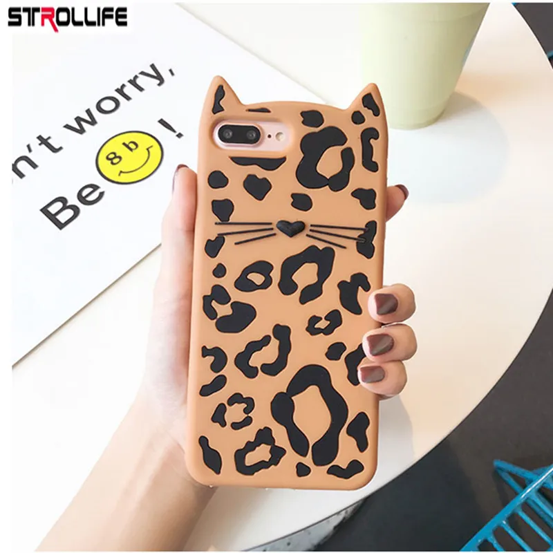 Чехол для телефона с 3D леопардовой бородой и кошкой iphone 6 Plus мягкий силиконовый