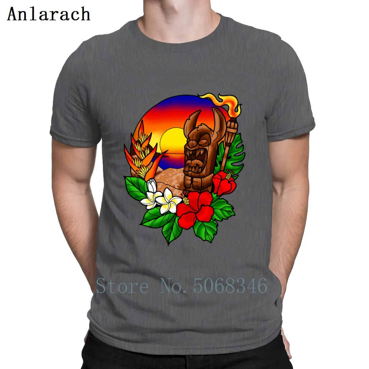 Футболка с принтом Sunset Tiki Stitch весенне-осенний хлопковый костюм стандартный