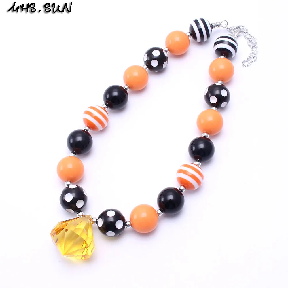 MHS.SUN 2PCS Halloween Style Kid Chunky Necklace Black+Orange Toddler Baby Girl Bubblegum Bead Jewelry Children | Украшения и