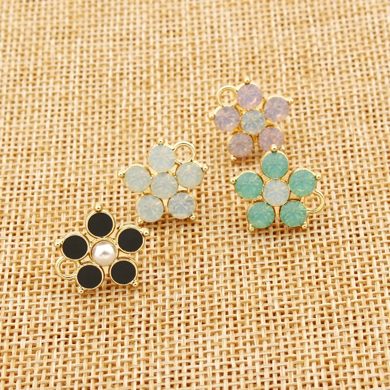 

6pcs Korean Rhinestone Flowers Stud Earrings Base Findings With One Hole Earring Charms Dangle Drop Aretes Jewelry Making AC312