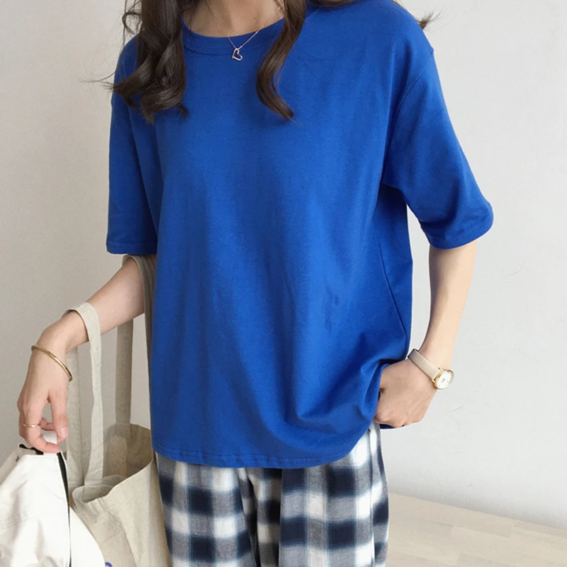 Женская однотонная хлопковая футболка 15 цветов белая женская в стиле Харадзюку с