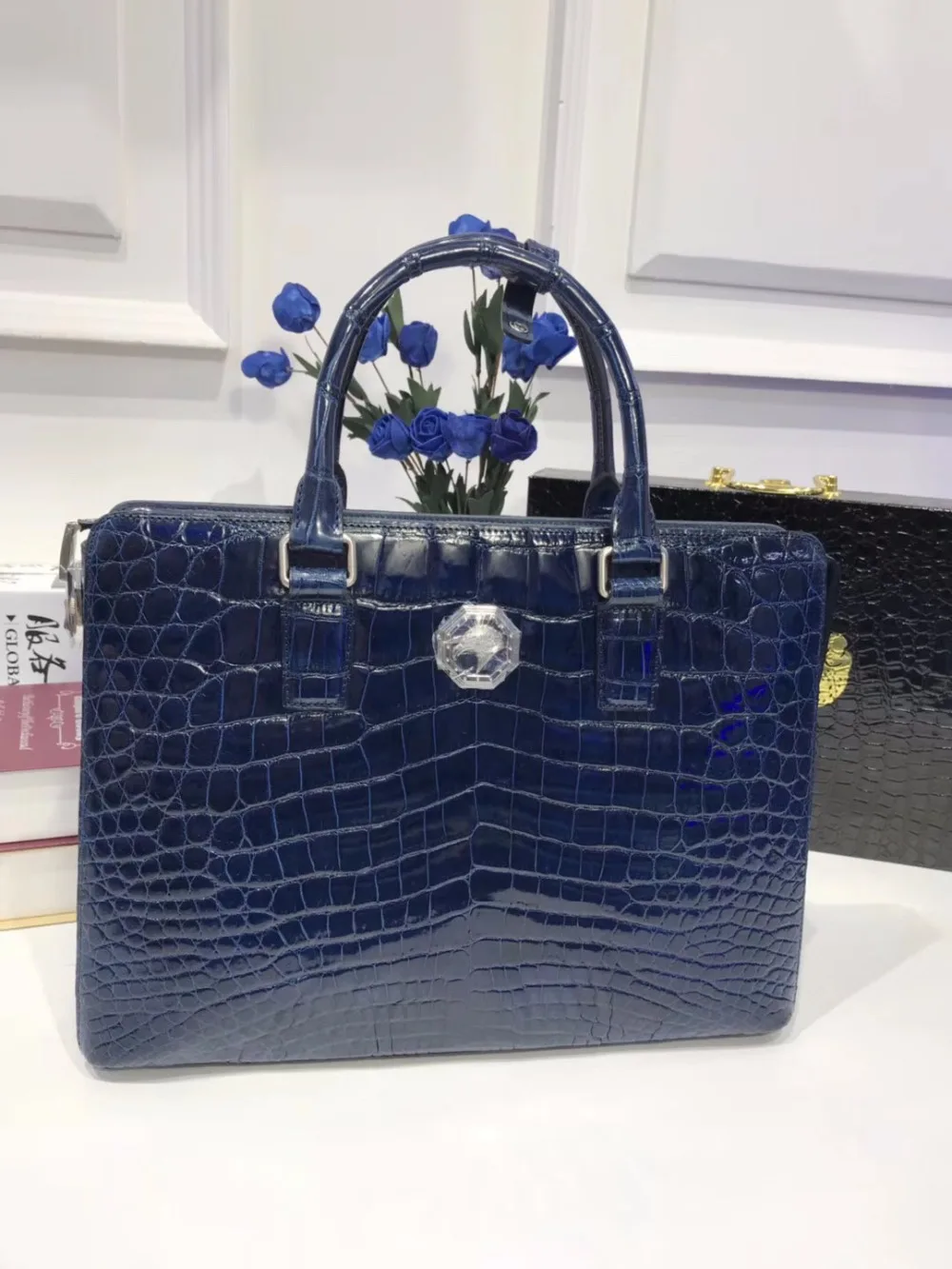 Роскошный качественный мужской деловой портфель из натуральной крокодиловой