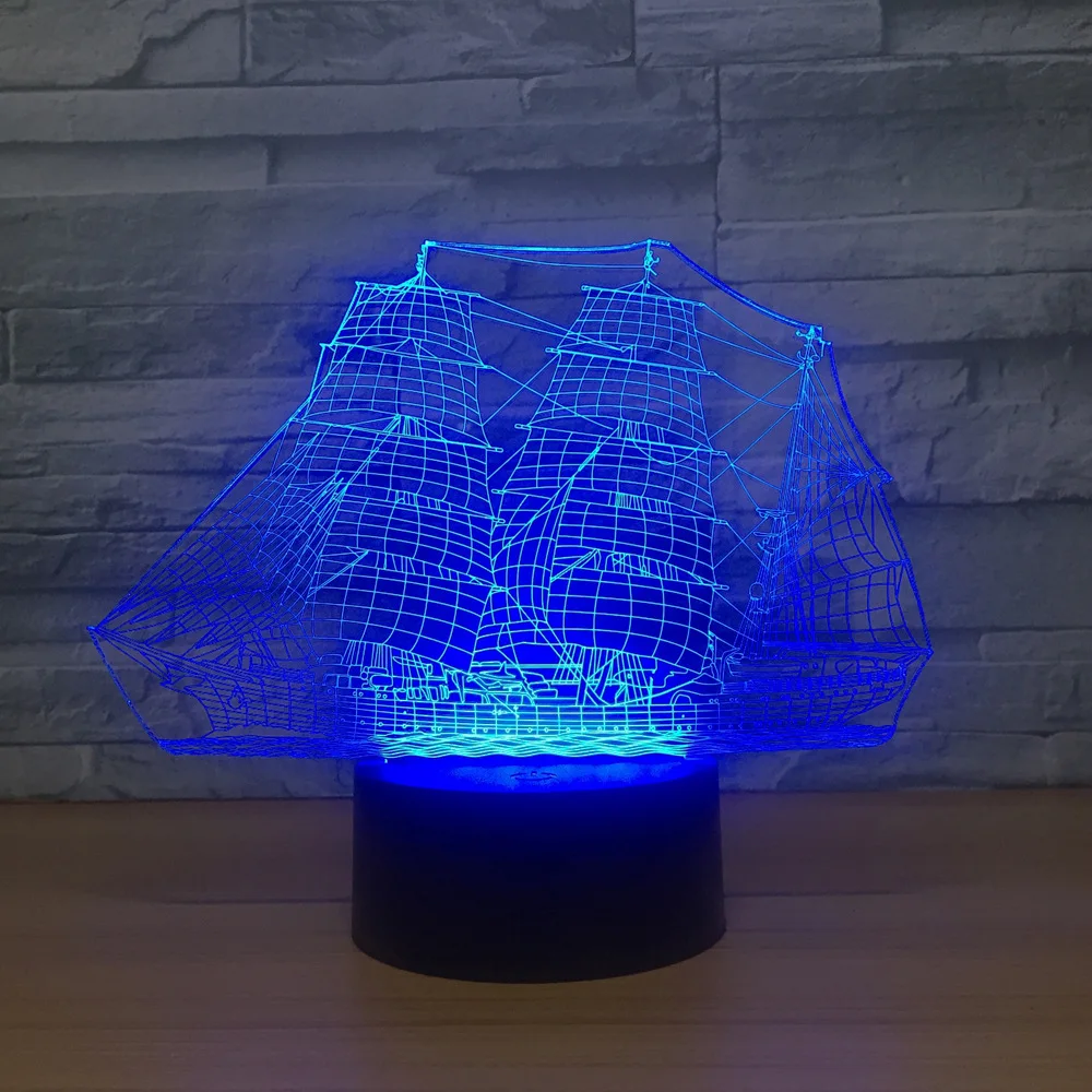 Парусный корабль светодиодный 3d ночсветильник Регулируемый 7 цветов USB кабель
