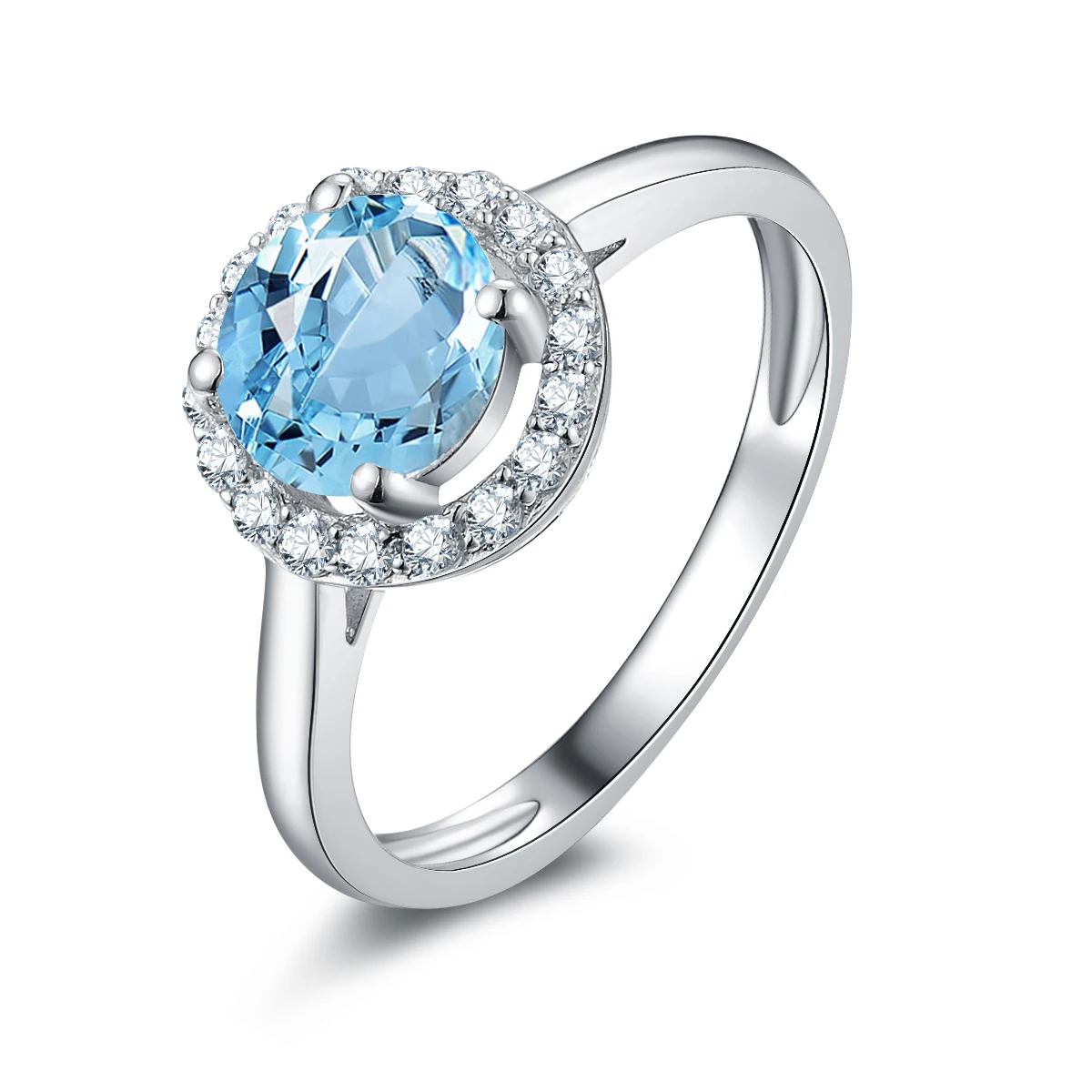 

QYI 925 Sterling Silver Halo Engagement Rings Natural Sky Blue Topaz 1.25 ct Round Cut Gemstone Rings For Women Party Jewelry